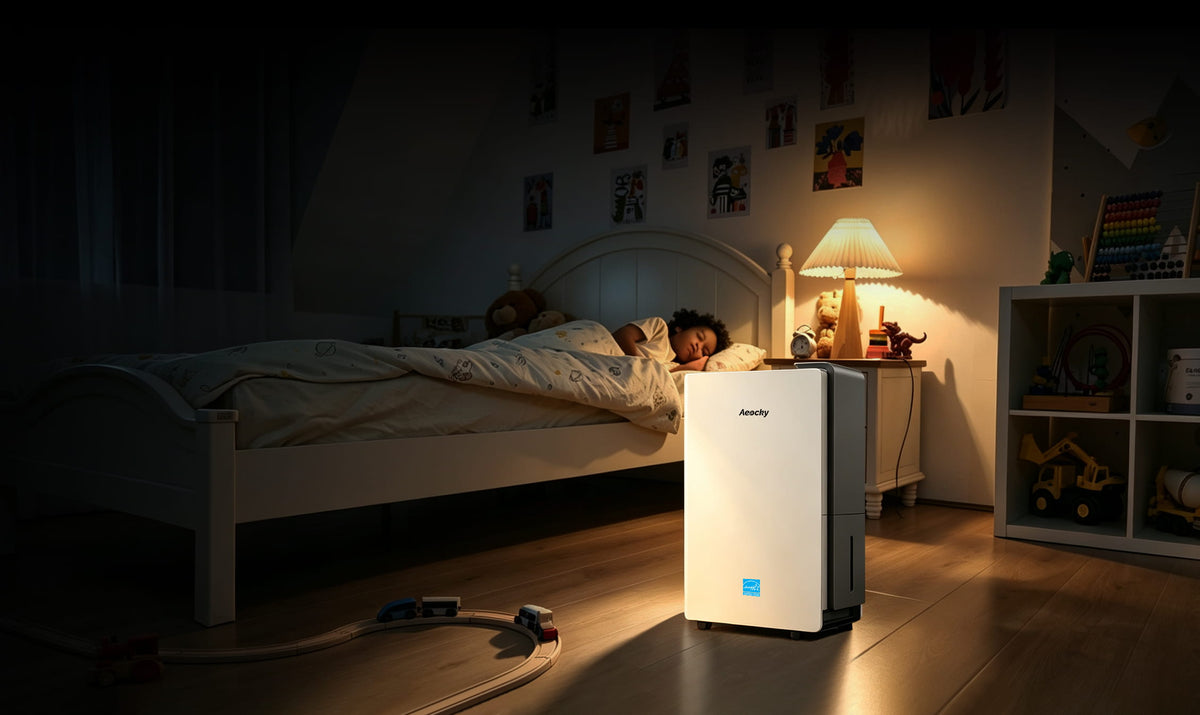 Rhea dehumidifier operating quietly in a living space