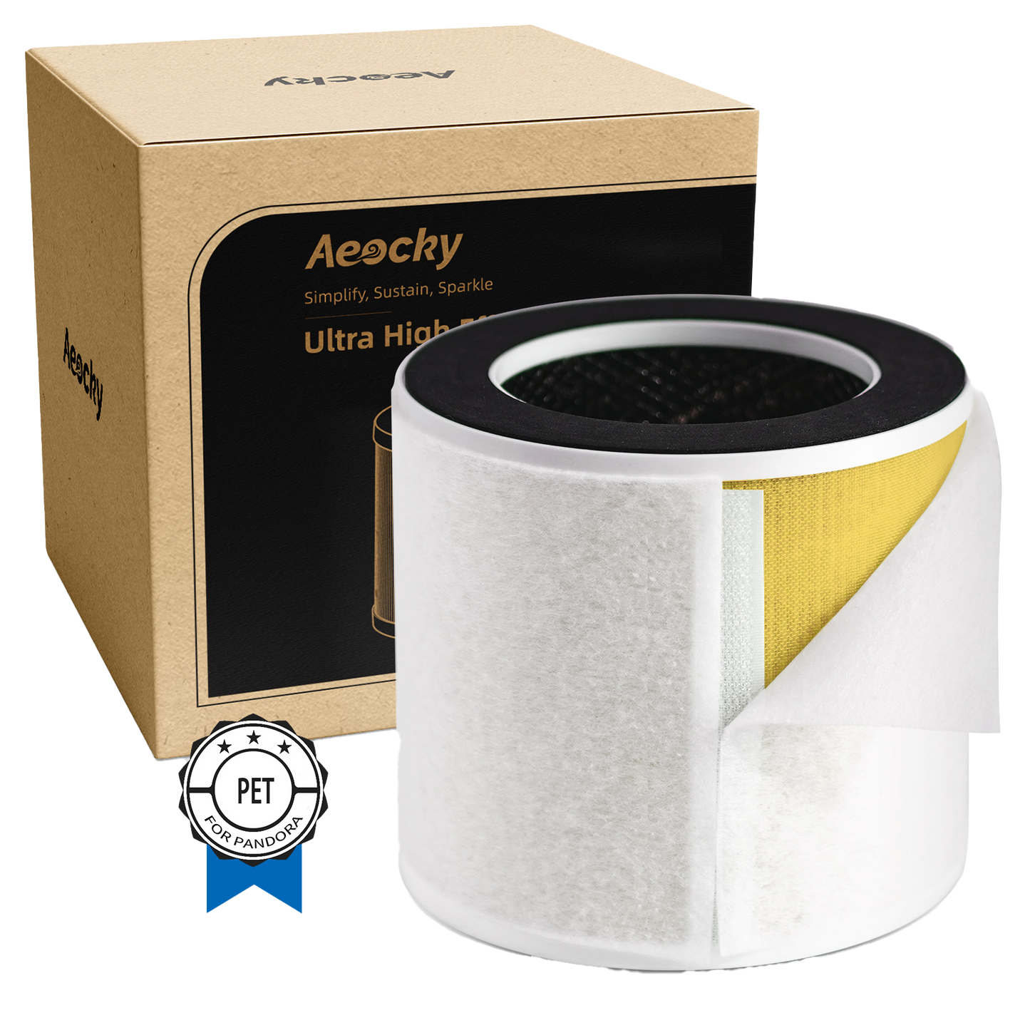 5-in-1 HEPA Air Purifier Replacement Filter for Aeocky Pandora with Washable Pre-Filter, Activated Carbon Filter, 2nd Generation, 1 Pack, Pet