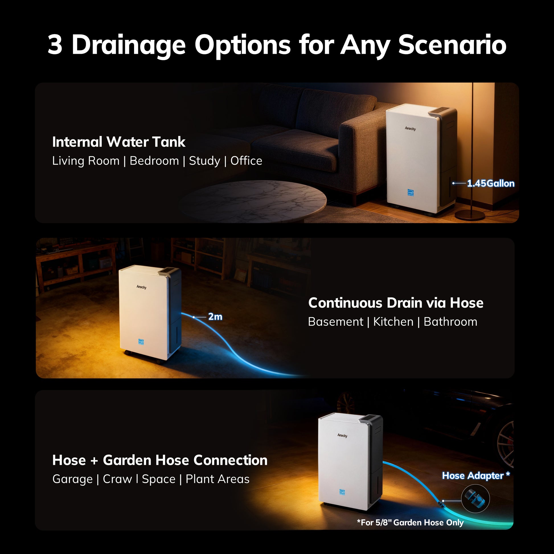 AEOCKY Dehumidifier Model Rhea-002 , Max 105 Pint/D(5500 Sq.Ft)