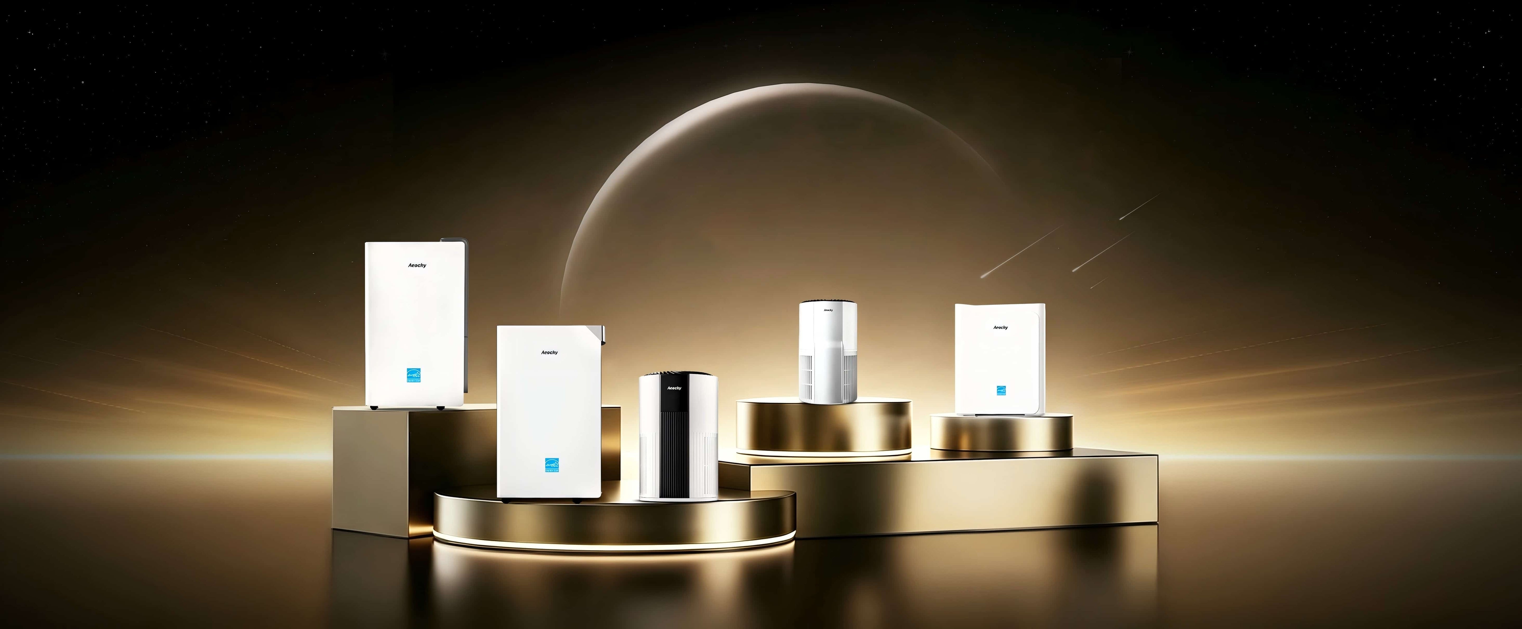 AEOCKY appliances on a black and gold product stage